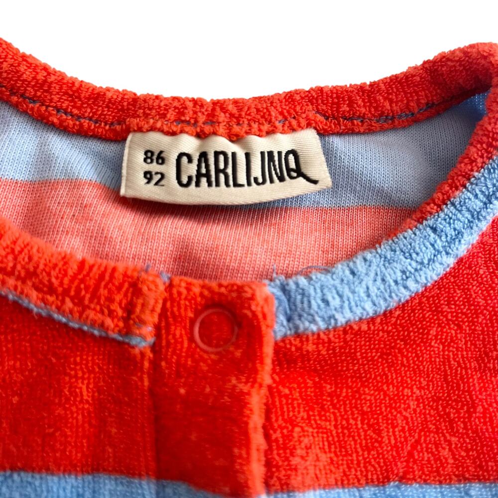 CarlijnQ Boys Blue Orange Stripe Terry Baby Jumpsuit Organic Cotton 18-24 months - Picture 2 of 5
